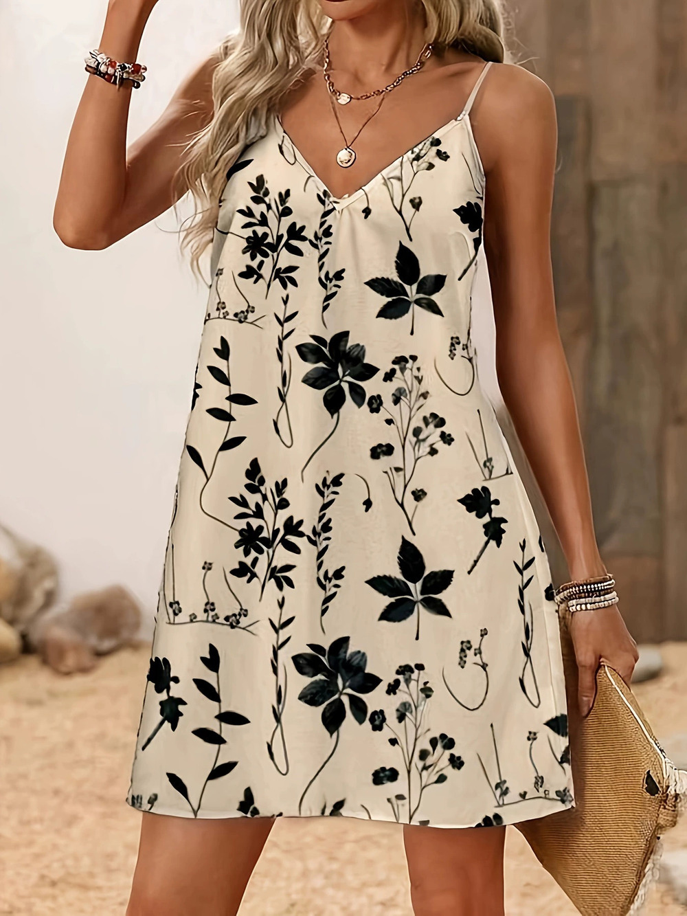 ZARA Womens Summer Short Sleeve Loose Fit Casual Printed Strap Dress